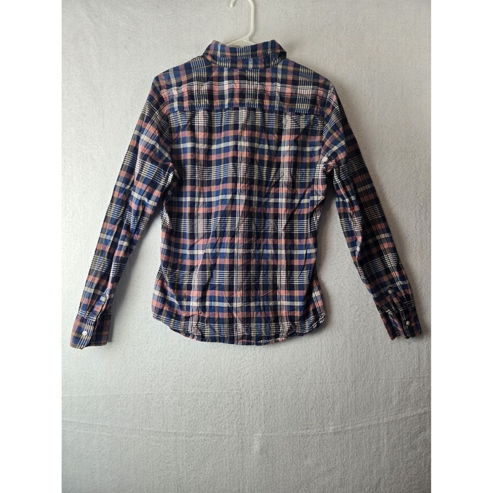 American Eagle Mens Shirt Size L Classic Prep Fit Plaid Long Sleeve Blue Pink - Picture 4 of 10